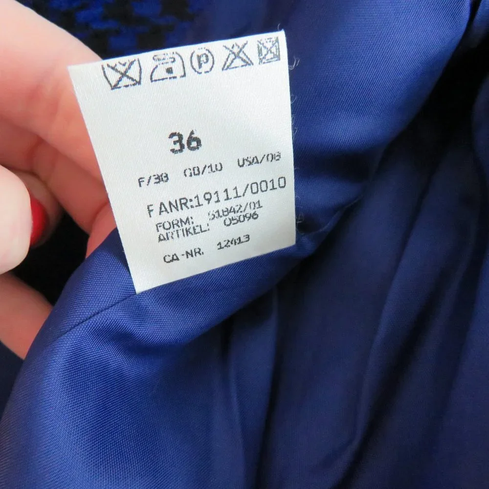 VINTAGE BASLER 100% Wool  Blue Houndstooth Blazer Jacket - US Size 6 - Picture 7 of 9